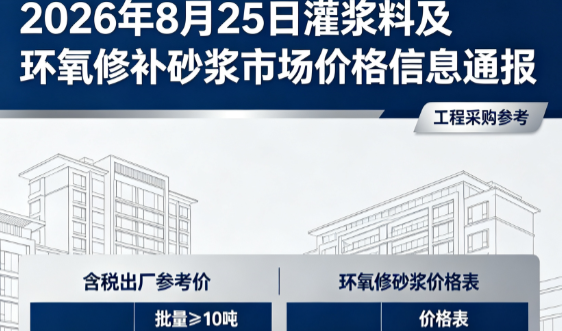通什镇2026年8月25日灌浆料及环氧修补砂浆市场价格信息通报